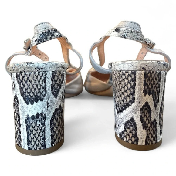 AGL Pumps 35.5 Slingback Block Heel Shoes Snake Skin Office Work Pointed Toe - Picture 4 of 11